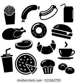 Fast food icon set isolated on white background. Vector art.