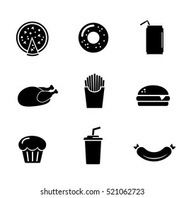 Fast food icon set isolated on white background. Vector art.