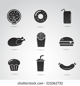 Fast food icon set isolated on white background. Vector art.