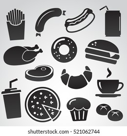 Fast food icon set isolated on white background. Vector art.