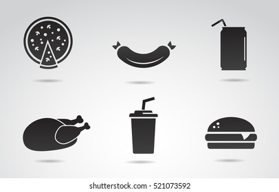 Fast food icon set isolated on white background. Vector art.