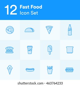 Fast Food Icon Set (Line, Vector Illustration)