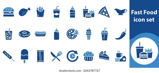 Fast food icon set, lunch, hot dog, hamburger, cheese, ice cream, logo, sticker, ingredient, shape, delicious, taco, emoticon, background, pattern, pizza and more
