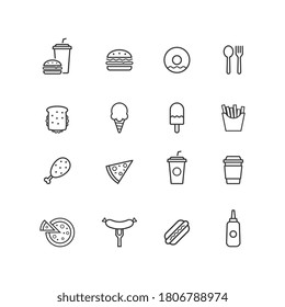 Fast food icon set. Minimal concepts. Simple design. vector line icon set.