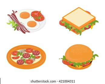 Fast food icon set on white background.  Vector illustration