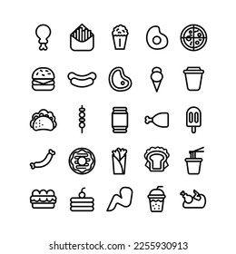 Fast Food Icon Set with Outline Style