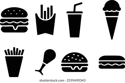 fast food icon set over white background, silhouette style, vector illustration