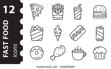 Fast food icon set. Street food linear symbols. Simple vector illustration in flat style.