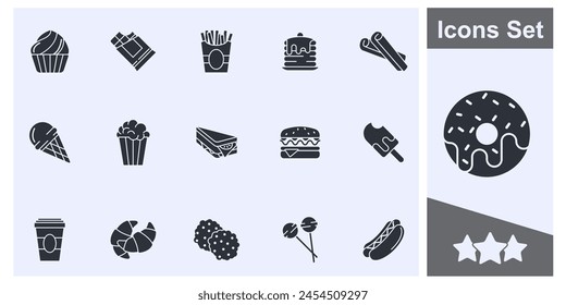 Fast Food icon set symbol collection, logo isolated vector illustration