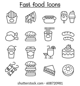 Fast Food Icon Set In Thin Line Style