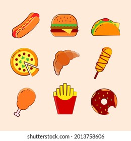 Fast Food Icon Set. Vector design. Suitable for banner design, clothes, stickers and  your food business needs.