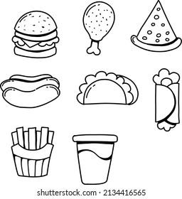 Fast food icon set, vector illustration