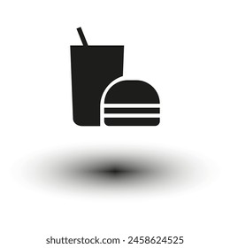 Fast food icon set. Vector burger and drink silhouette. Minimalist meal representation. Black and white design.
