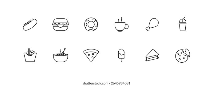 fast food icon set. food vector icon collection line style