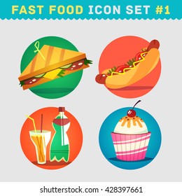 Juego de iconos de comida rápida. Ilustración vectorial.