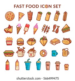 Fast food icon set. Vector