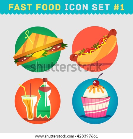 Fast food icon set. Vector illustration.