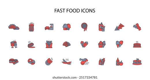 Fast food icon set.vector.Editable stroke.linear style sign for use web design,logo.Symbol illustration.