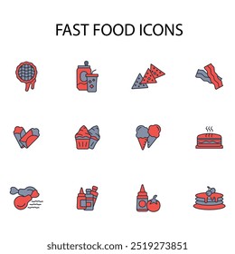 Fast food icon set.vector.Editable stroke.linear style sign for use web design,logo.Symbol illustration.