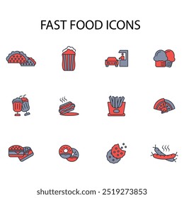 Fast food icon set.vector.Editable stroke.linear style sign for use web design,logo.Symbol illustration.