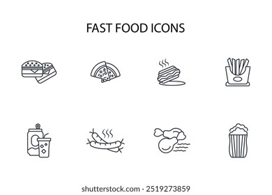 Fast food icon set.vector.Editable stroke.linear style sign for use web design,logo.Symbol illustration.