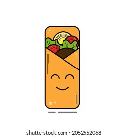 Fast food icon. Shawarma in cartoon style. Kawaii style