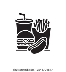 Fast food icon, Silhouette flat design on white background, Vector illustration