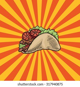 Fast food icon, Taco, abstract burst, vector illustration