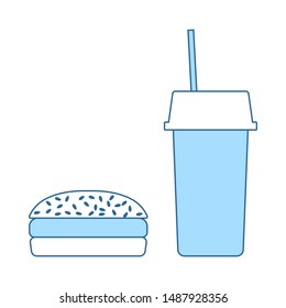 Icono de comida rápida. Línea Delgada Con Diseño De Relleno Azul. Ilustración vectorial.