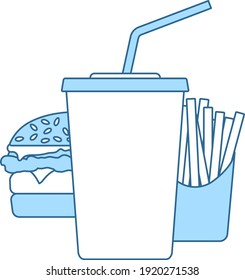 Fast Food Icon. Thin Line With Blue Fill Design. Vector Illustration.