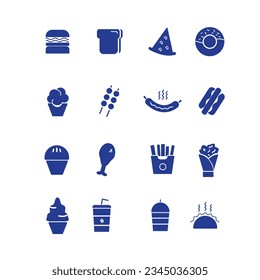 fast food icon vector art. icons of various types of fast food, burgers, sandwiches, soda, coffee. premium vector