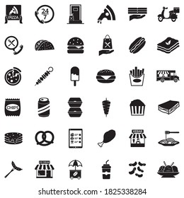 Fast Food Icons. Black Flat Design. Vector Illustration.