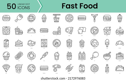 comida rápida Paquete de icons. Iconos de estilo punto lineal. Ilustración del vector