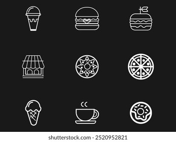 Fast Food Icons: Burgers, Donuts, Pizza  Ice Cream Vector Set