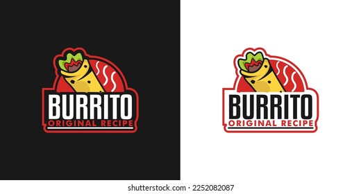 Fast food icons of burrito snack, tortilla wrap or french fries snack. fastfood restaurant. burrito logo, emblem, badge, patch object illustration stock 