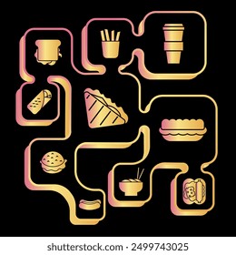 Fast food icons. Chromatic full food icons. Fast food symbols. Color illustrations. EPS 10.