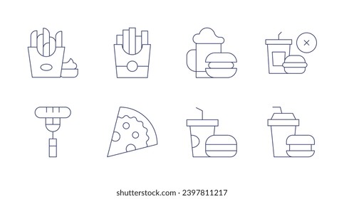Fast food icons. Editable stroke. Containing french fries, sausage, pizza slice, fast food, no fast food.
