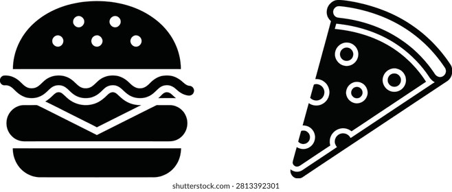 Fast food icons featuring a hamburger and pizza slice fastfood hamburger junkfood restaurant