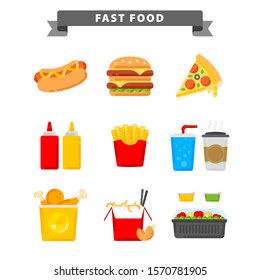 Fast food icons in flat style for your cuisine projects or food publications.