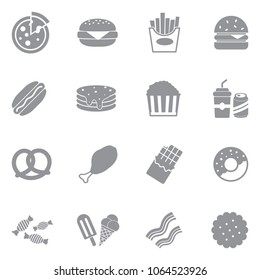Fast Food Icons. Gray Flat Design. Vector Illustration. 