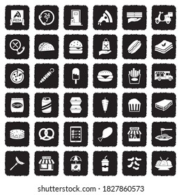 Fast Food Icons. Grunge Black Flat Design. Vector Illustration.