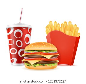 fast food icons hamburger drink french fries stock vector illustration isolated on white background