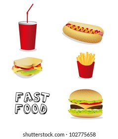 fast food icons isolate on black background, vector illustration