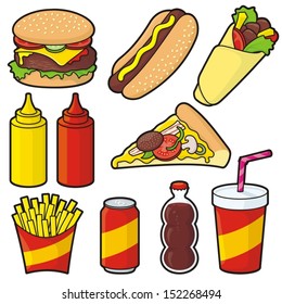 Fast food icons isolated on white background.
