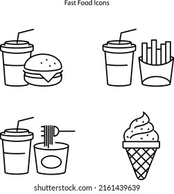 fast food icons isolated on white background. fast food icon thin line outline linear fast food symbol for logo, web, app, UI. fast food icon simple sign.