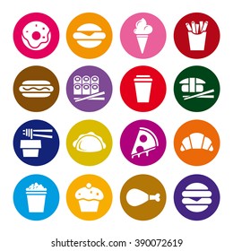 Fast food icons kit. Color vector illustration.