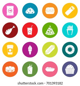 Fast food icons many colors set isolated on white for digital marketing