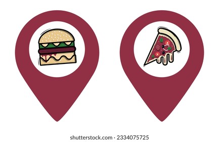 Fast Food Icons Map Pointer - Vector Illustrations Isolated On White Background