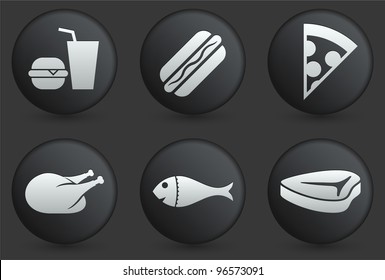 Fast Food Icons on Black Internet Button Collection Original Illustration