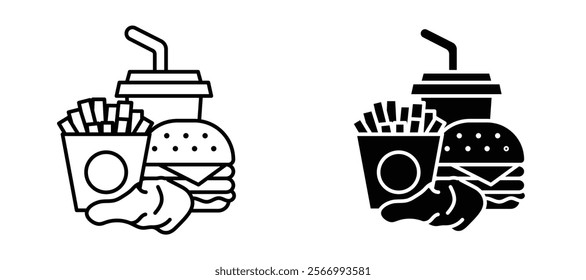 Fast food icons in outline and fill. vector illustration for ui.